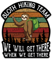 Sloth Hiking Team Magnet. Die Cut Magnet 4"x4"